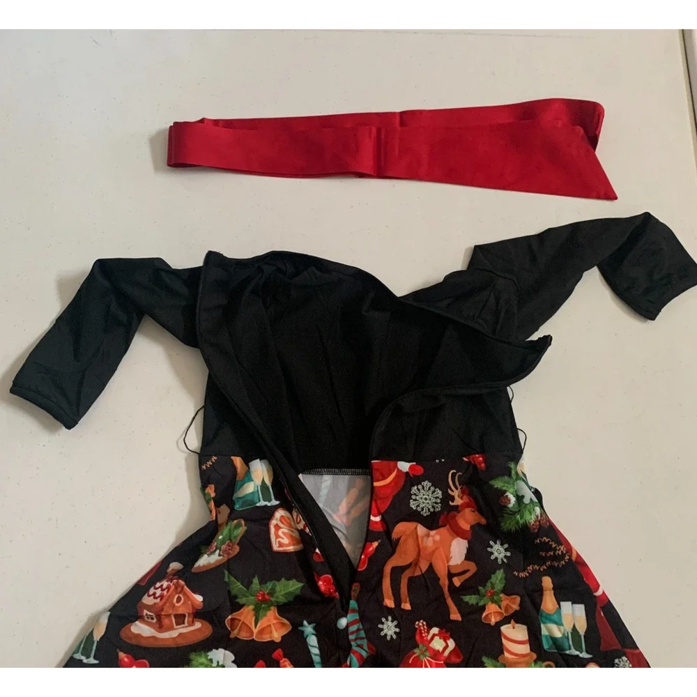 Christmas Dress Size 4-5 Years Girls Kids Long Sleeve Dress Holiday - Picture 8 of 12
